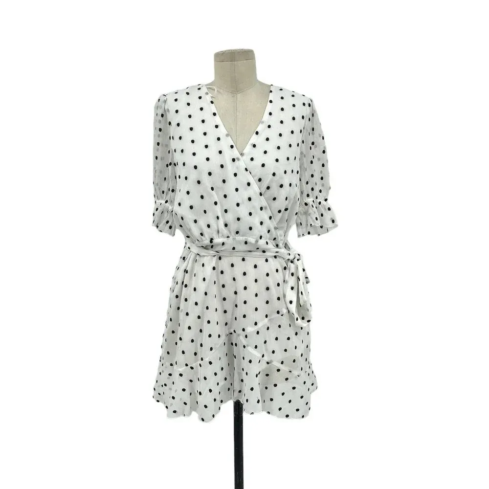 La Maison Talulah Something About You Mini Dress in White Black Polka Dot‎ Print Size 6 - Image 3