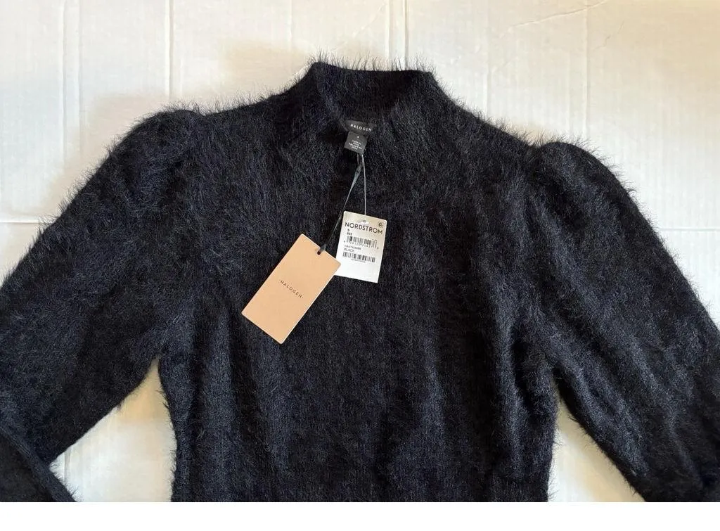 Halogen Mock Neck Long Sleeve Fuzzy Sweater Dress Holiday NWT Small Fitted - Image 4