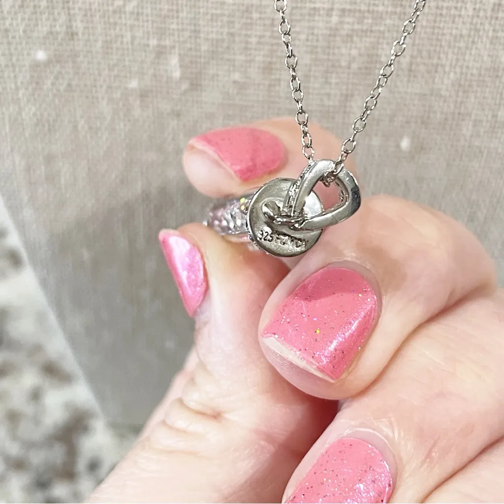 JTV Sterling Silver Bar Pendant Necklace With Clear Crystals Women’s One Size - Image 5