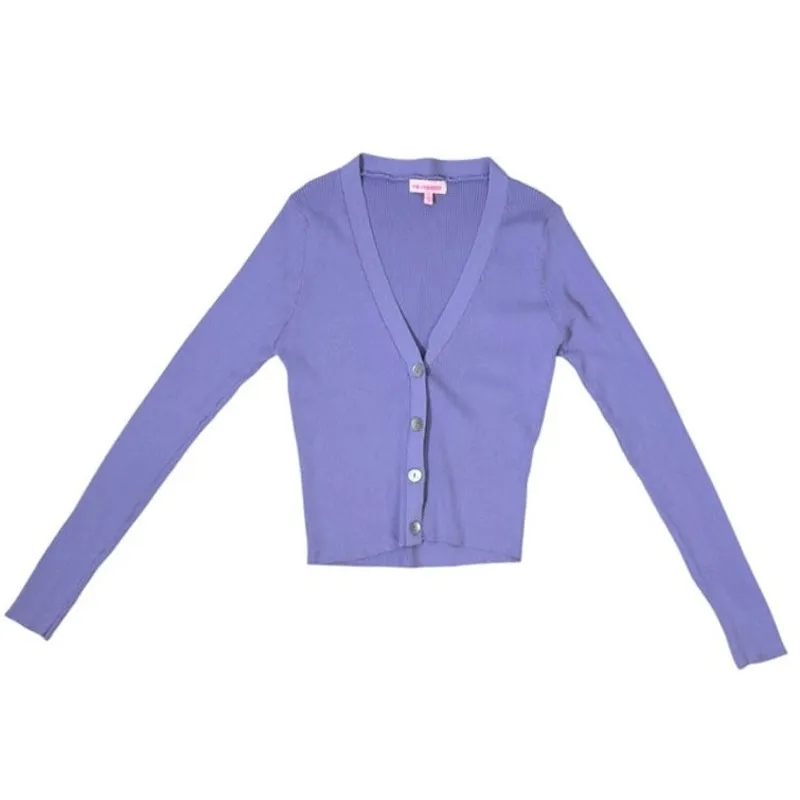 re:named Ribbed Sweater Button Front Cardigan V-Neck Long Sleeve Size Small - Image 3