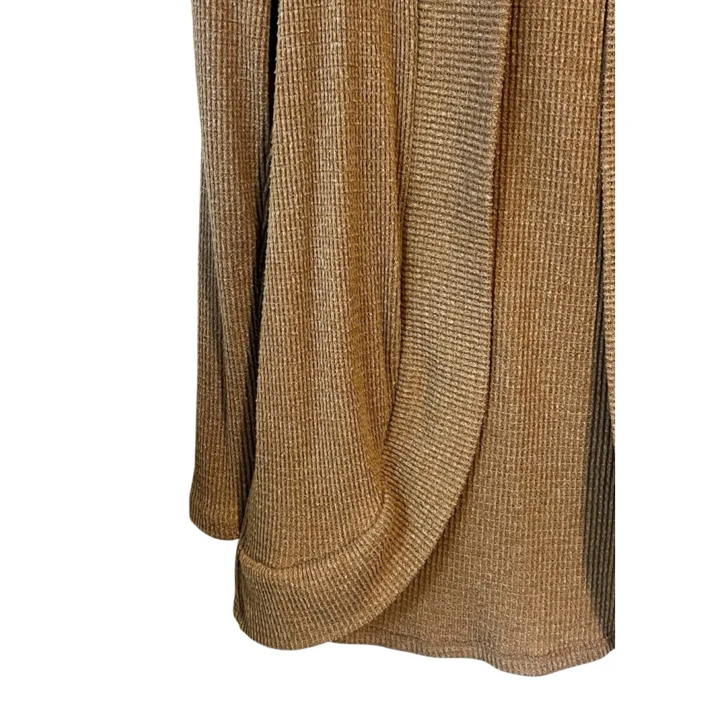 SO Open Front Cardigan Womens Size XS Brown Waffle Knit Long Sleeve Hooded - Image 4