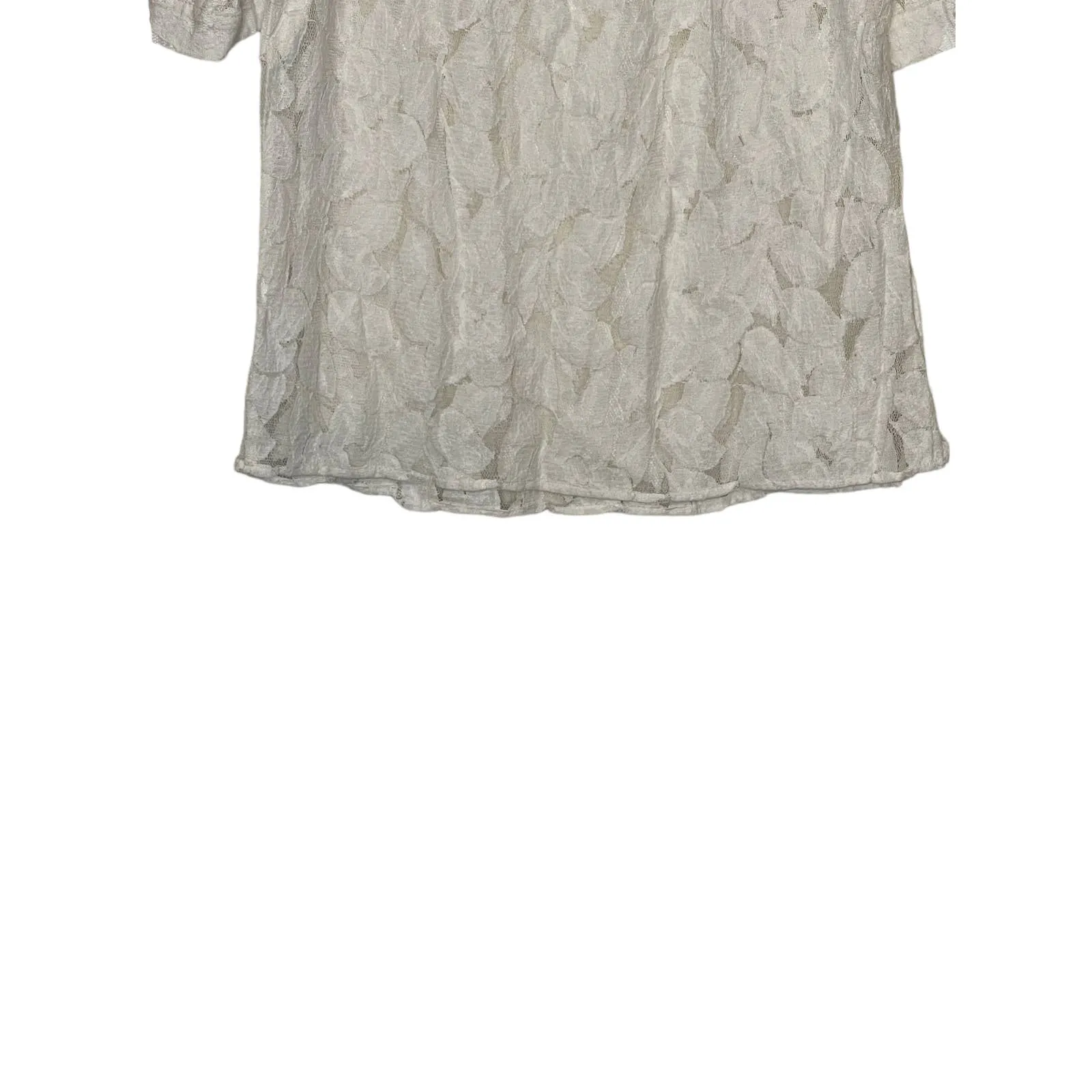 Gap‎ Women's Top Floral Lace Sheer Cuffed Sleeve Boxy Fit Crew Neck White Medium - Image 8