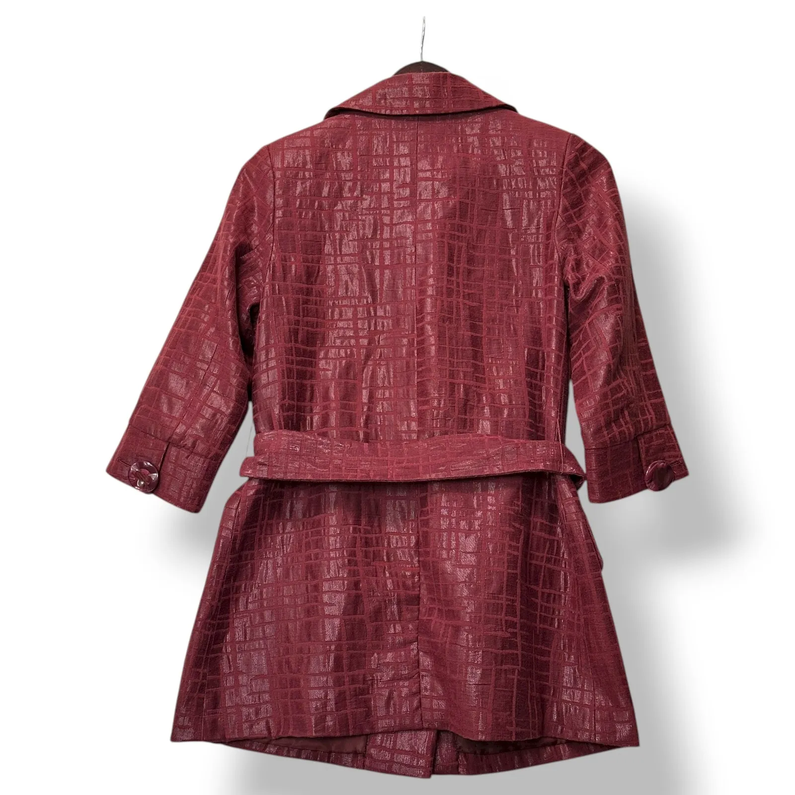 Vertigo Paris Women Red Textured Belt Coat Jacket S Lurex Cotton Blend Glam Mod - Image 3