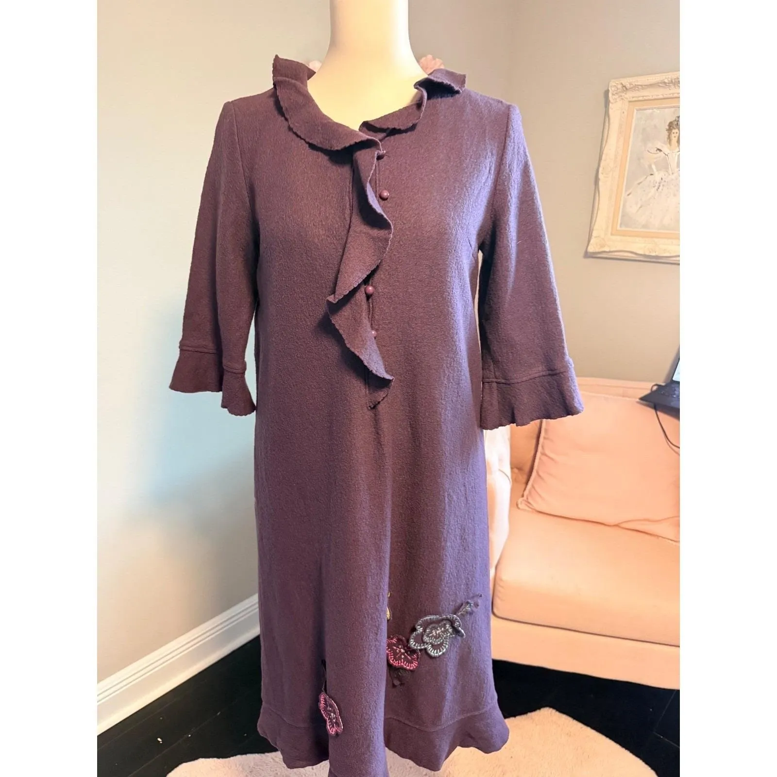 The Flower Dress Bride of May Purple Ruffle Floral Applique Midi Dress Size M Size M - Image 2