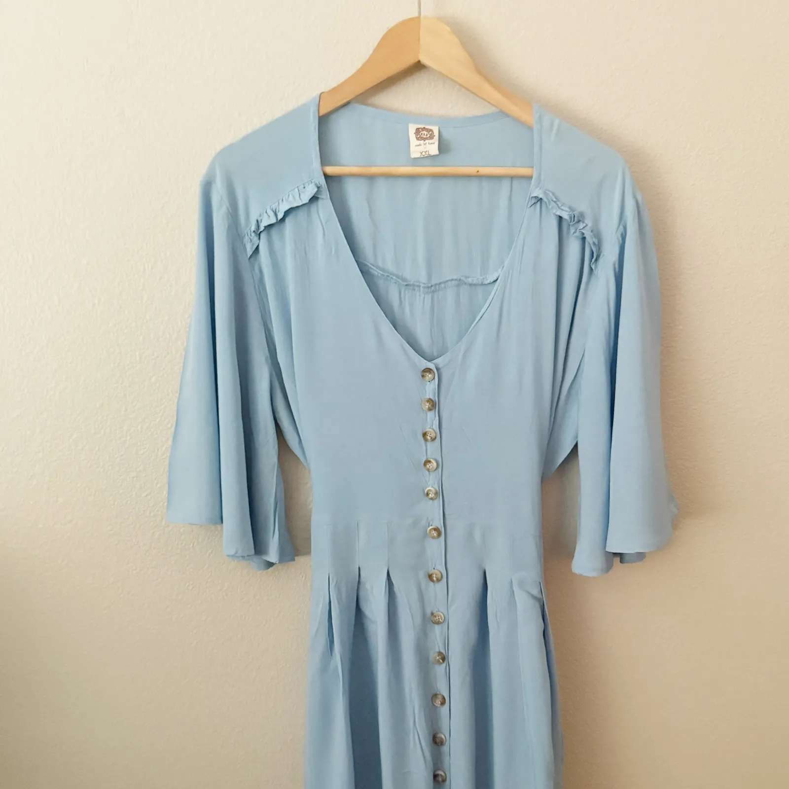 ELF | Elegant Blue Button Down Dress Lola Midi Dress Handmade Ruffle | Size XXL - Image 4