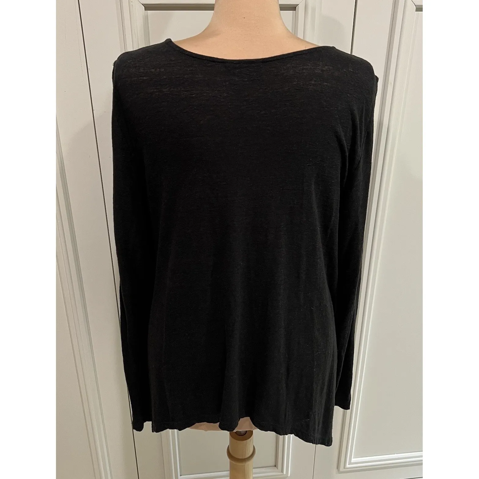 Lisa‎ Bayne Womens Black Linen Blend Tunic Top Size Medium Asymmetric Minimalist - Image 4