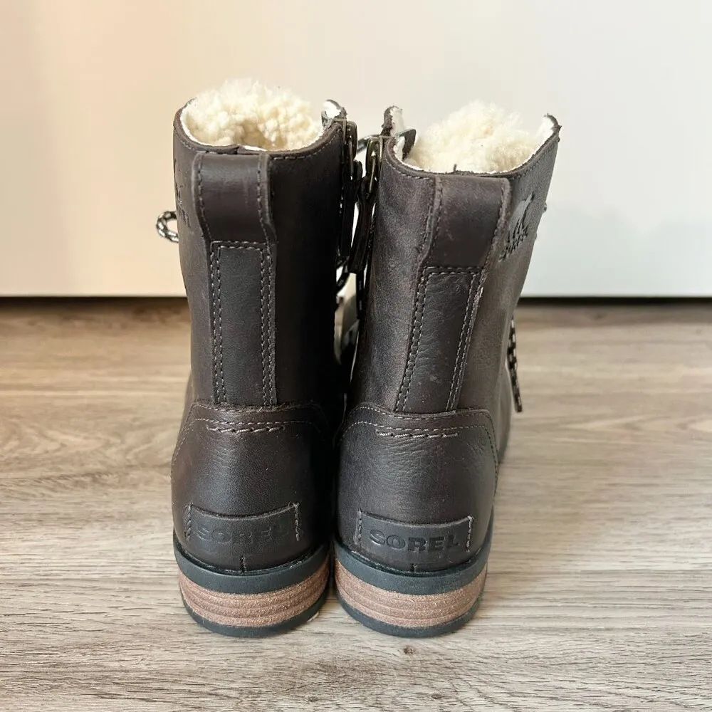 Sorel Women's Emelie Genuine Shearling Short Lace-Up Boot in Blacken Brown NWT - Image 11
