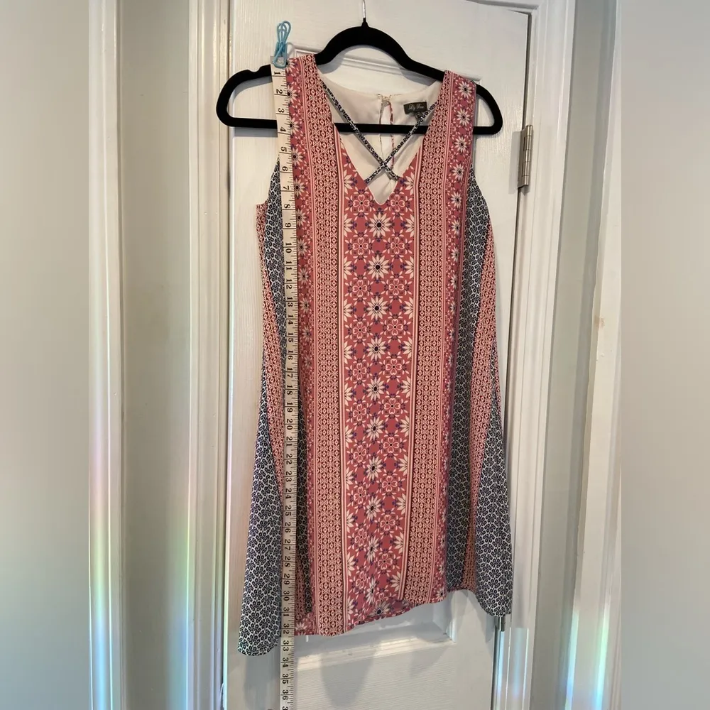 Lily Rose Pink Blue V Neck Sleeveless Bandana Print A Line Mini Dress Size XS - Image 5