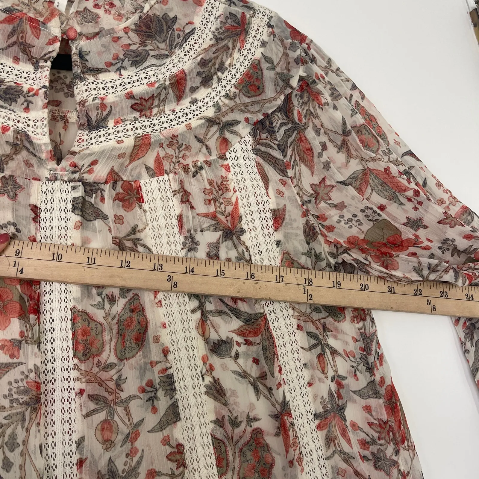 Anthropologie‎ Feather Bone Elena Floral Lace Trim Blouse Women's Size 4 - Image 7