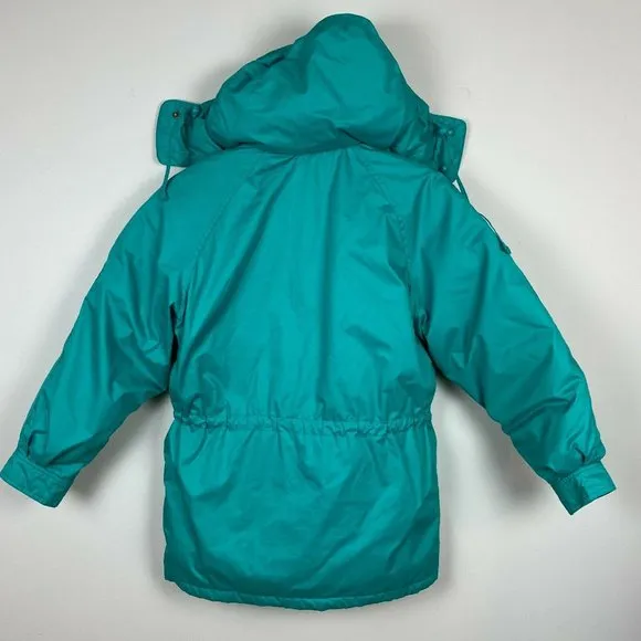 Eddie Bauer Jacket Medium Goose Down Parka‎ Zip Teal Winter Removable Hood Ski - Image 2