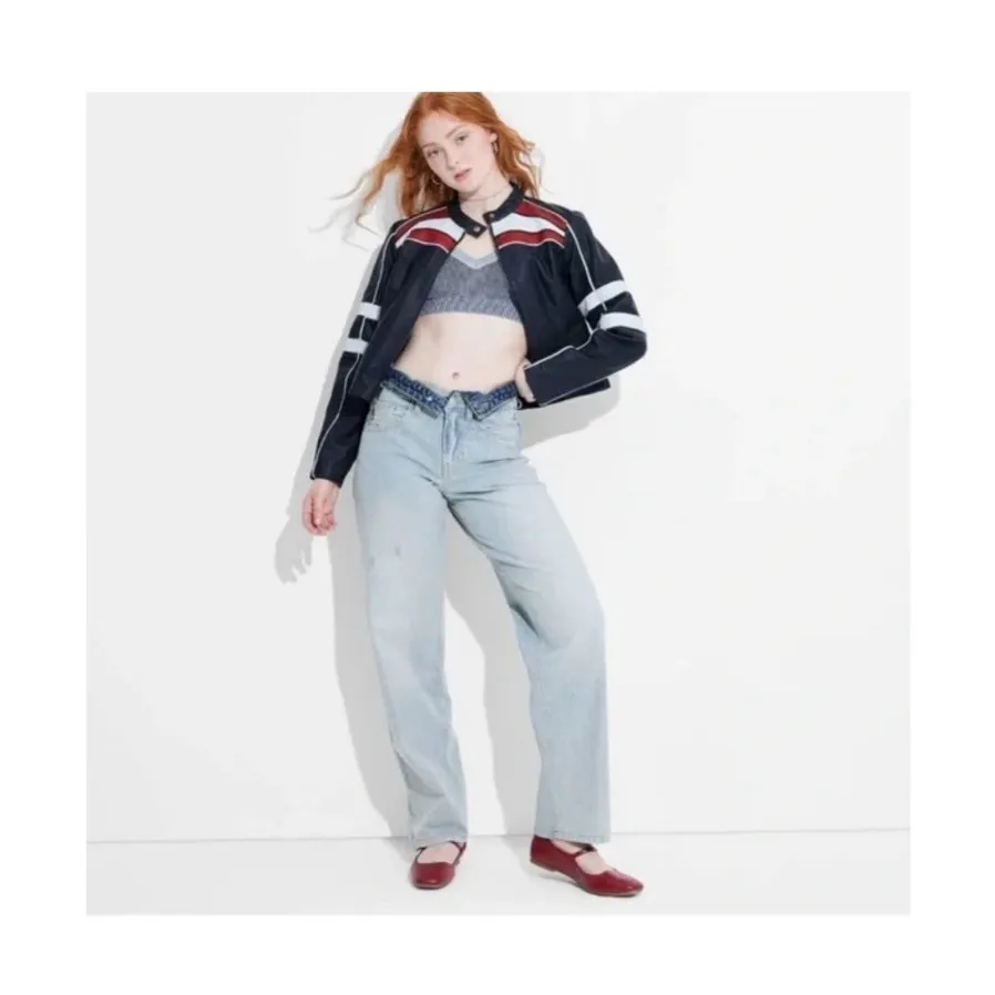 NWT Wild Fable Layered Top 90s Relaxed Straight Mid Rise Jean Size 8 - Image 6