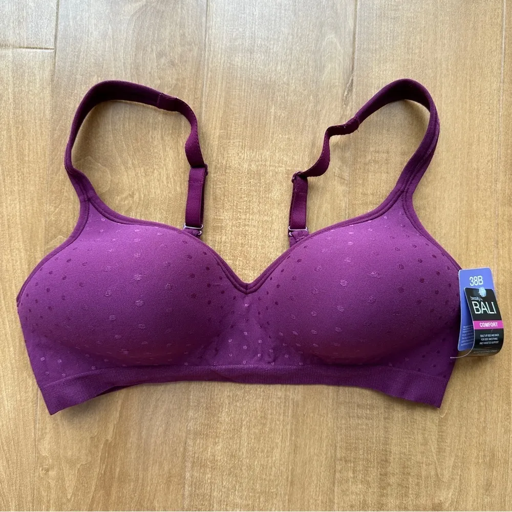 Beauty By Bali Women's Foam Wirefree Bra Size 38B - Plum Purple Polka Dot - Image 2