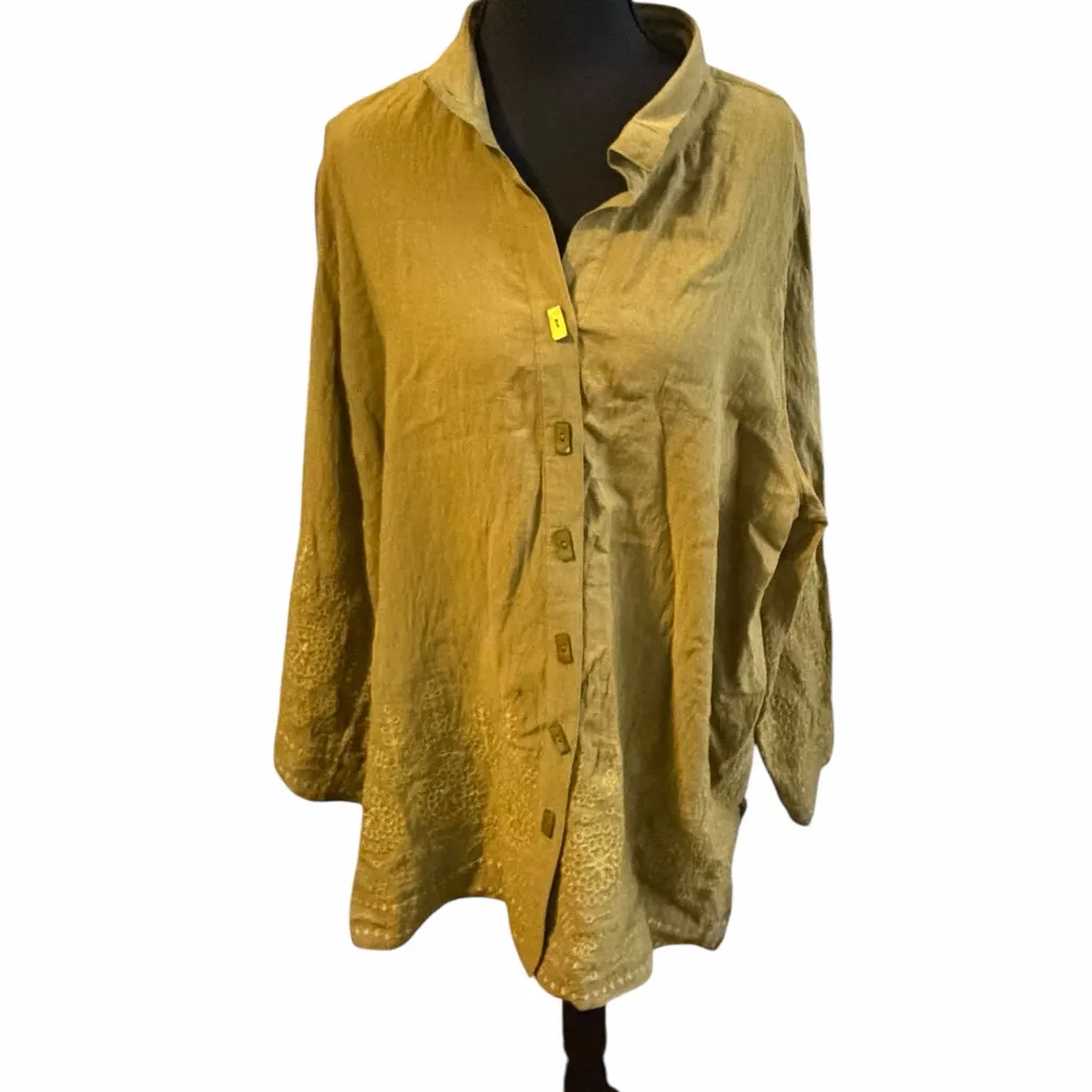 John Mark Olive Embroidered Button Down Shirt - Image 2