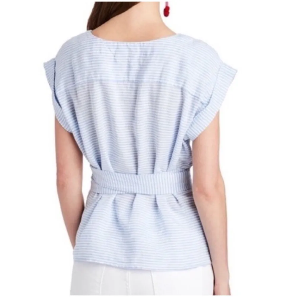 Vineyard Vines Linen Wrap Top Women's Small Blue Stripes Beach Nautical Summer - Image 2