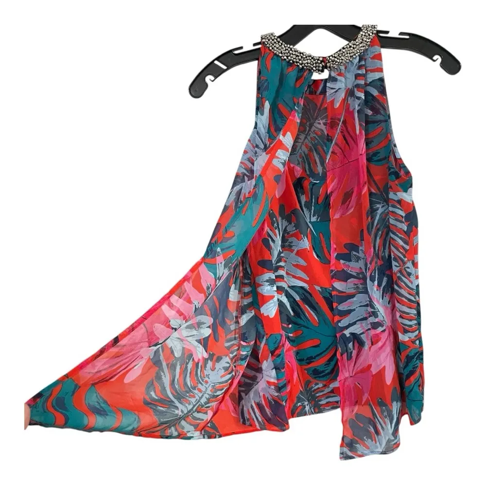 Jennifer Lopez, Large, Floral On Red, Sleeveless, Embellished Neckline XS - Image 7