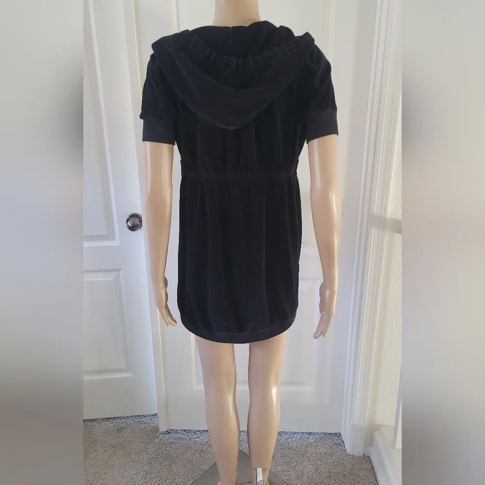 Juicy Couture Womens Black Front Zip Velvet Velour Hooded Dress Size S - Image 9
