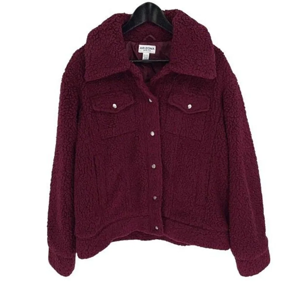 Arizona Jean Co Womens Collared‎ Faux Fur Fleece Lined Jacket Maroon Size XL - Image 2
