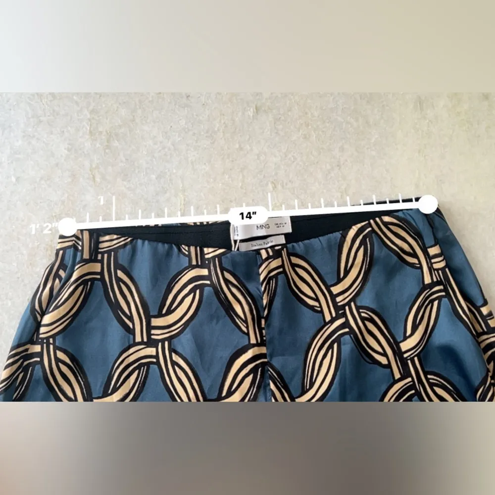 NWT Mango Satin Printed Trousers Flowy Pants Geometric Chains M Italian Fabric - Image 10