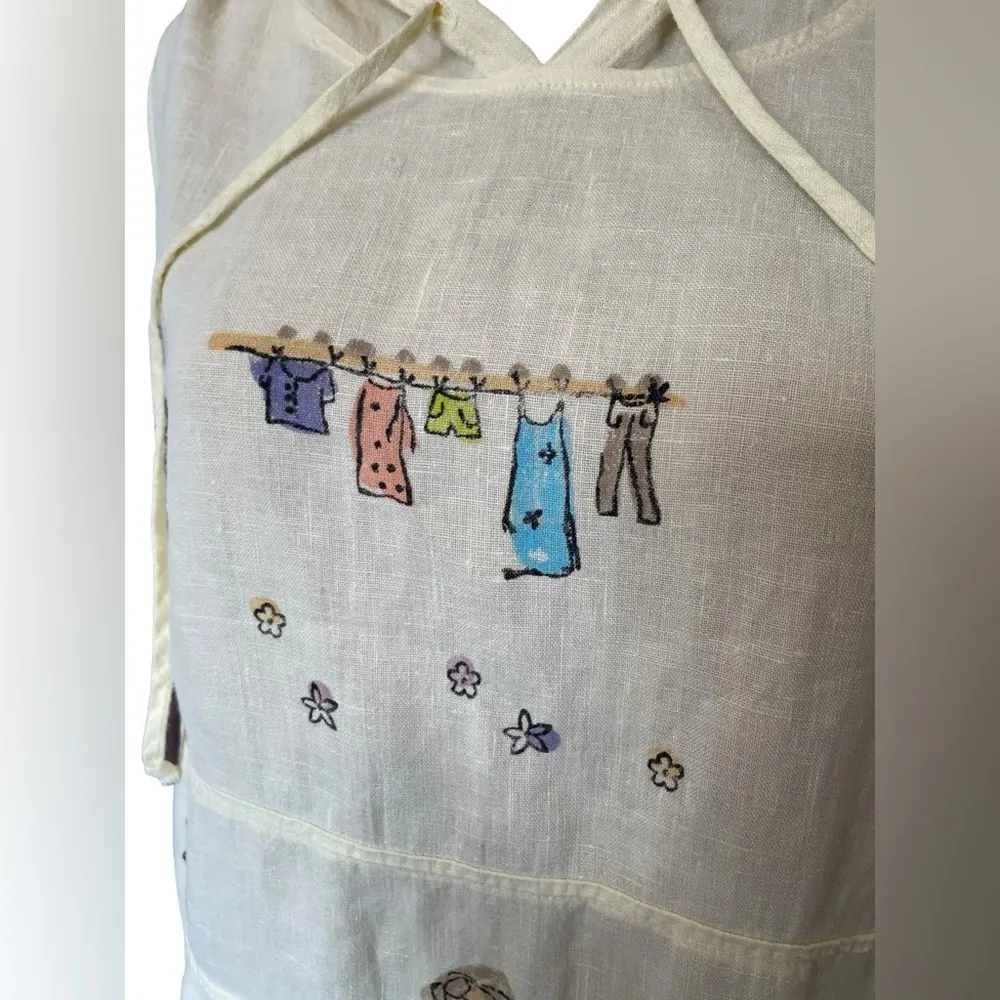 Trisha’s Vintage Y2K Yellow Linen Cottagecore Glam Urban Travel Painted Dress Size 1X - Image 4