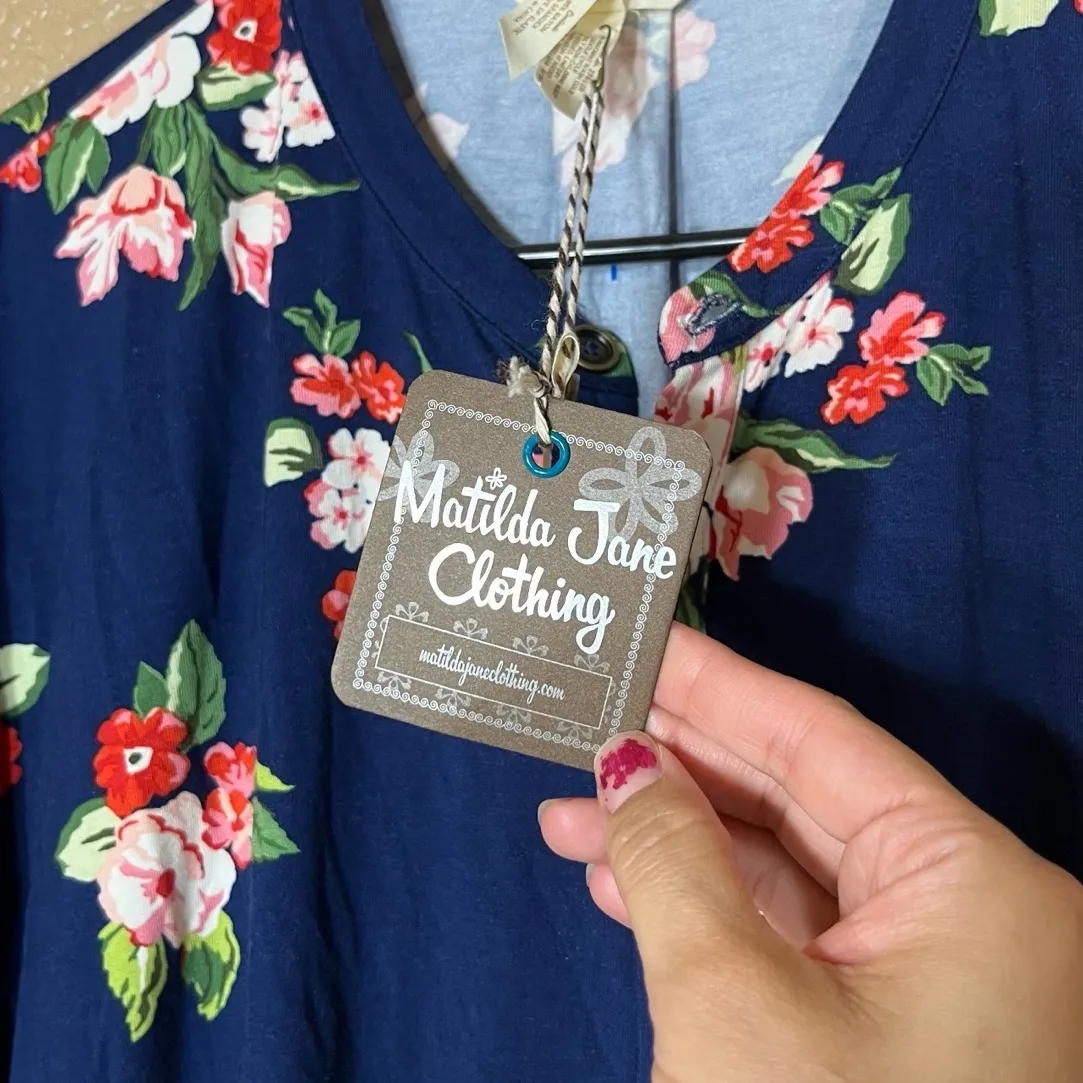 NWT Matilda Jane Blue Floral Pattern Button Front Short Sleeve‎ Romper Large - Image 6