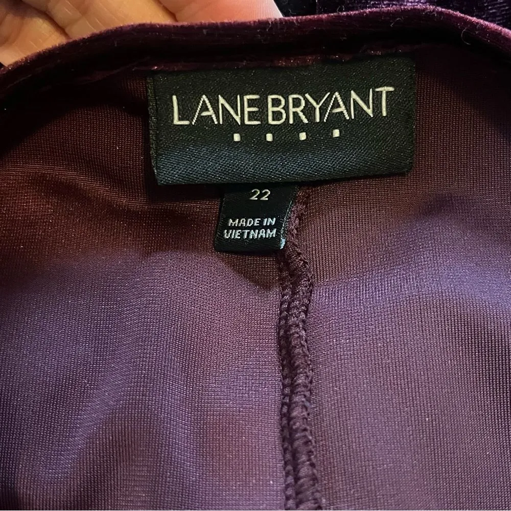 Lane Bryant Burgundy Velvet Short Sleeve Tie Neck Midi Dress Size: 22 - Image 7