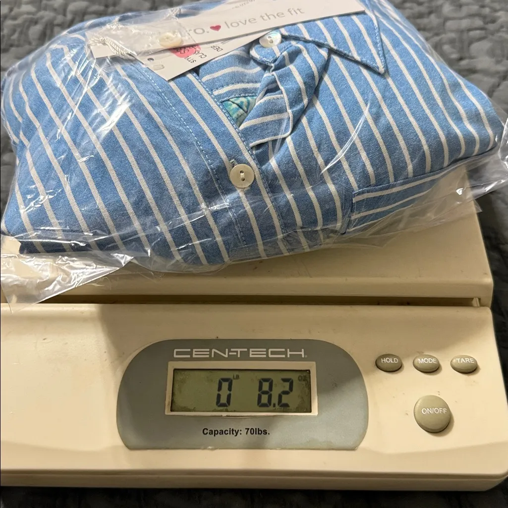 Intro women's size medium blue white striped 3/4 sleeve button down roll tab slv - Image 10