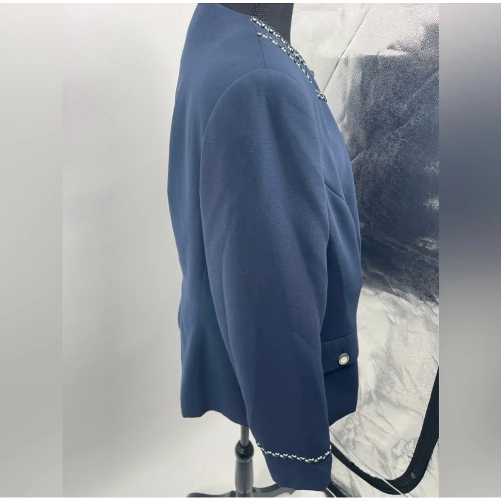 Elegant Blue Blazer with‎ Pearl Trim Button - Image 5
