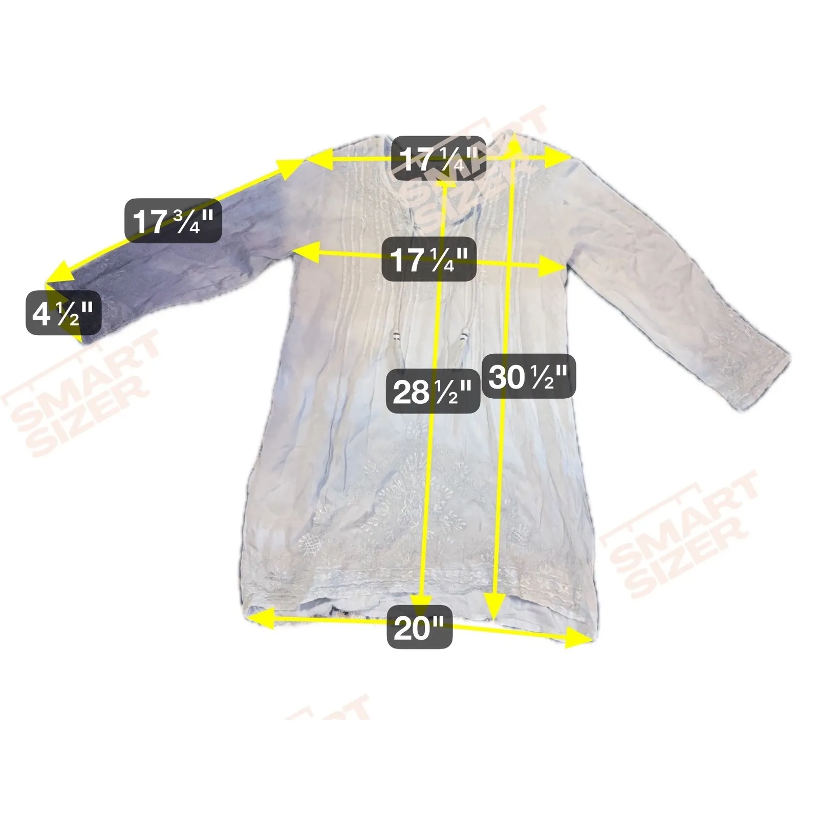 Solitare Women Small Embroidery Pleated Light Gray Boho V-Neck Tassels Tunic Top - Image 4