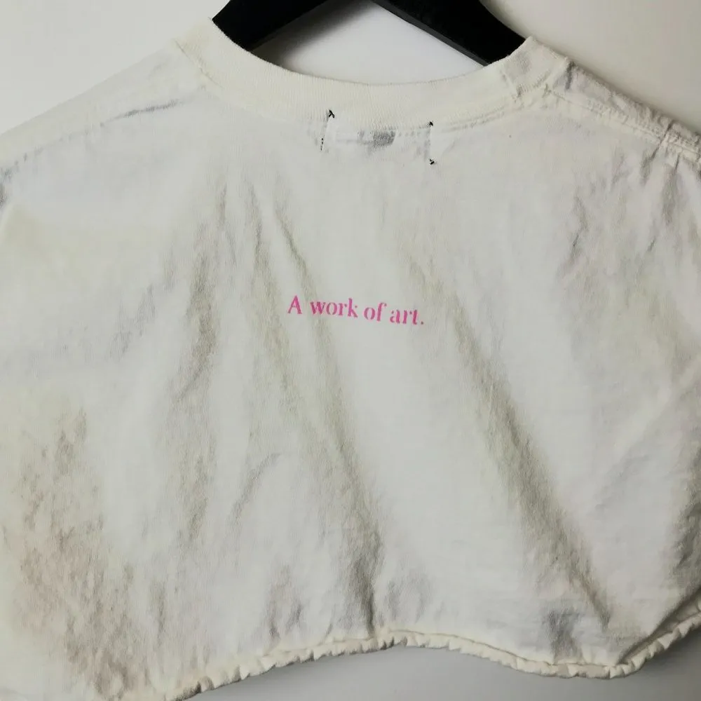 Lovely Jean A Work Of Art T Shirt Girl Illustration Pocket Raw Hem Graphic Tee Size XS - Image 11