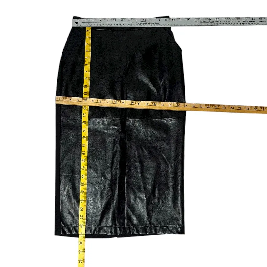 LA FEE MARABOUTEE Black Pencil Skirt Faux Leather Stretch Knit Pockets Size 36 - Image 6