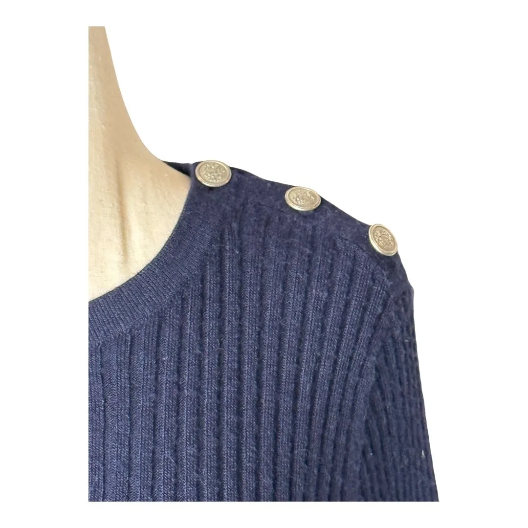 Rebecca Taylor Sweater Women Large Blue Ribbed Knit Wool Alpaca Blend Peplum Hem - Image 5