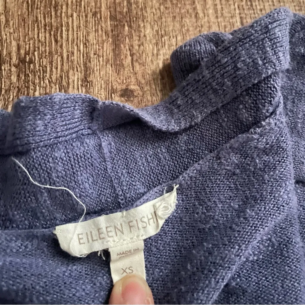 Eileen Fisher Linen Cotton Periwinkle Open Front Cardigan Size XS - Image 5