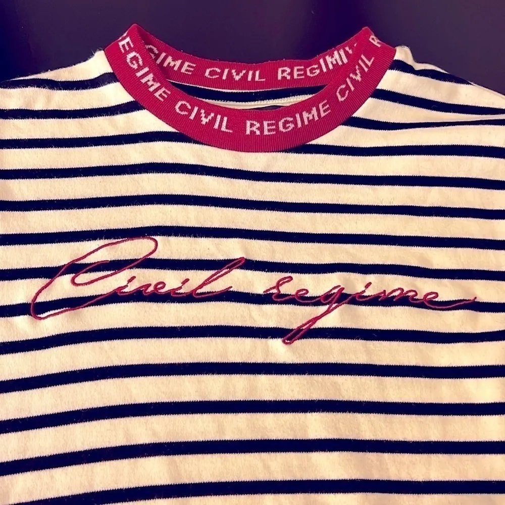 Civil Regime striped Tshirt, 100%Cotton, crew neck with signature trim size L Black Size L - Image 6