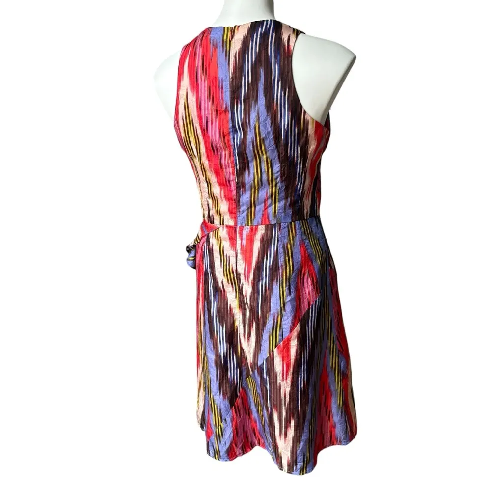 Nanette Lepore Go Getter Multi color Seamed Drape Ruffle Ikat Silk Dress, Sz 2 - Image 8
