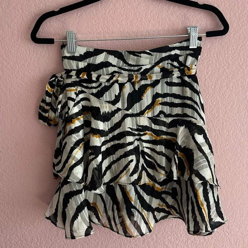 Bishop & Young Anthropologie Aster Ruffle Mini Skirt Zebra Gold Print Size Small - Image 3