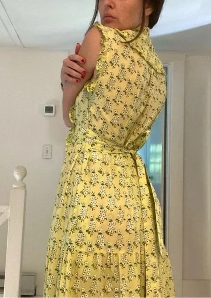 Banjanan Cordelia Floral Tiered Ruffle Midi Dress Yellow Size XS Retail $285 - Image 5