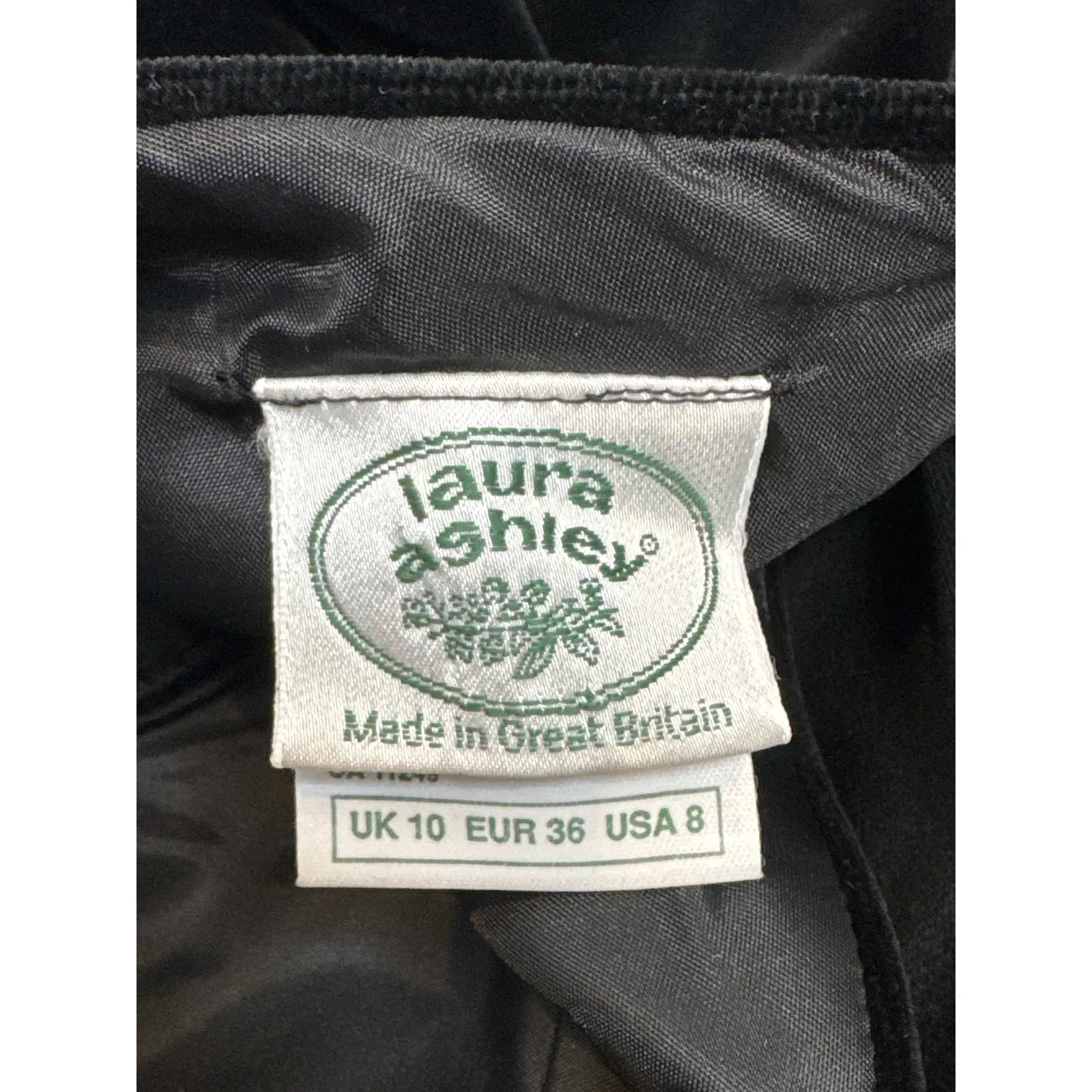 1980s Laura Ashley Black Velvet Puff Sleeve Midi Open Back with Bow Dress small - Image 13