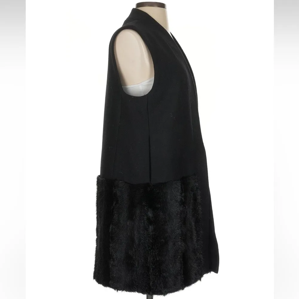 Zara Black Wool Blend Faux Fur Jacket Vest Pockets Women Size Small S Oversized - Image 4