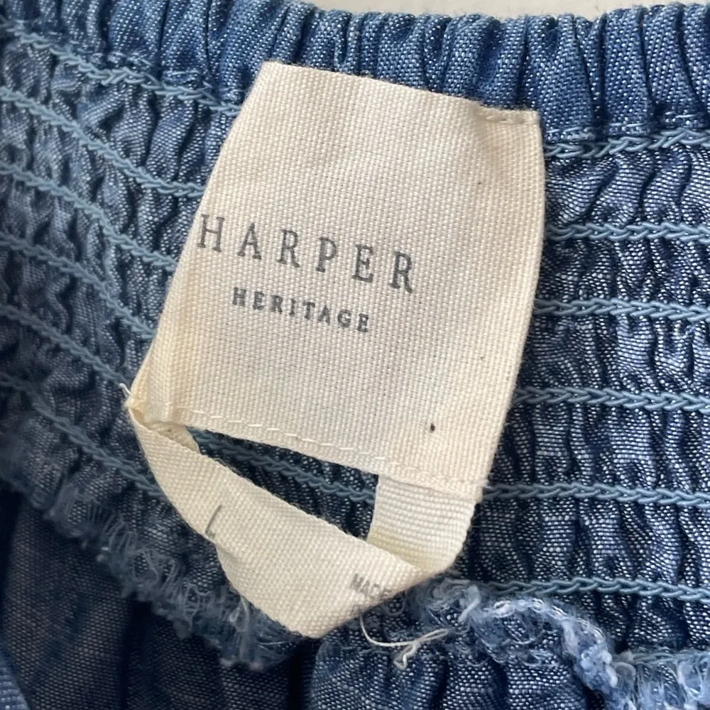 Harper Heritage NWOT Chambray Blue Ruffle Floral Embroidery Tank Top ~ Size L - Image 4