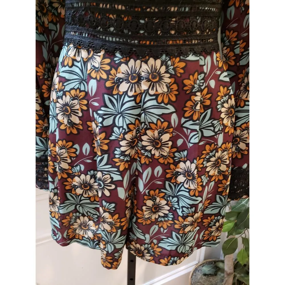 Boohoo Women’s Floral Long Sleeve Romper Size US 10 Multicolor 100% Polyester - Image 8