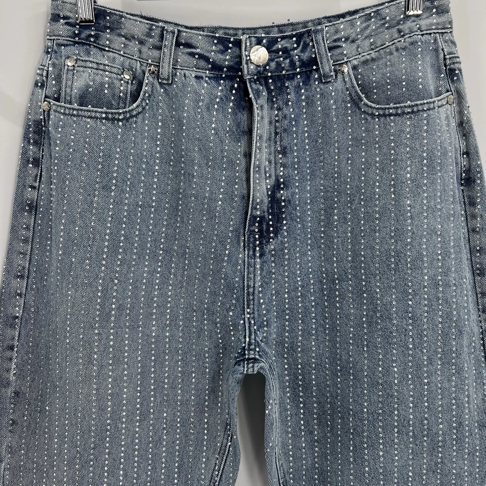 Maniere De Voir Rhinestone Set Corset Top and Mom Jeans Denim Women's Size 10 Blue - Image 7