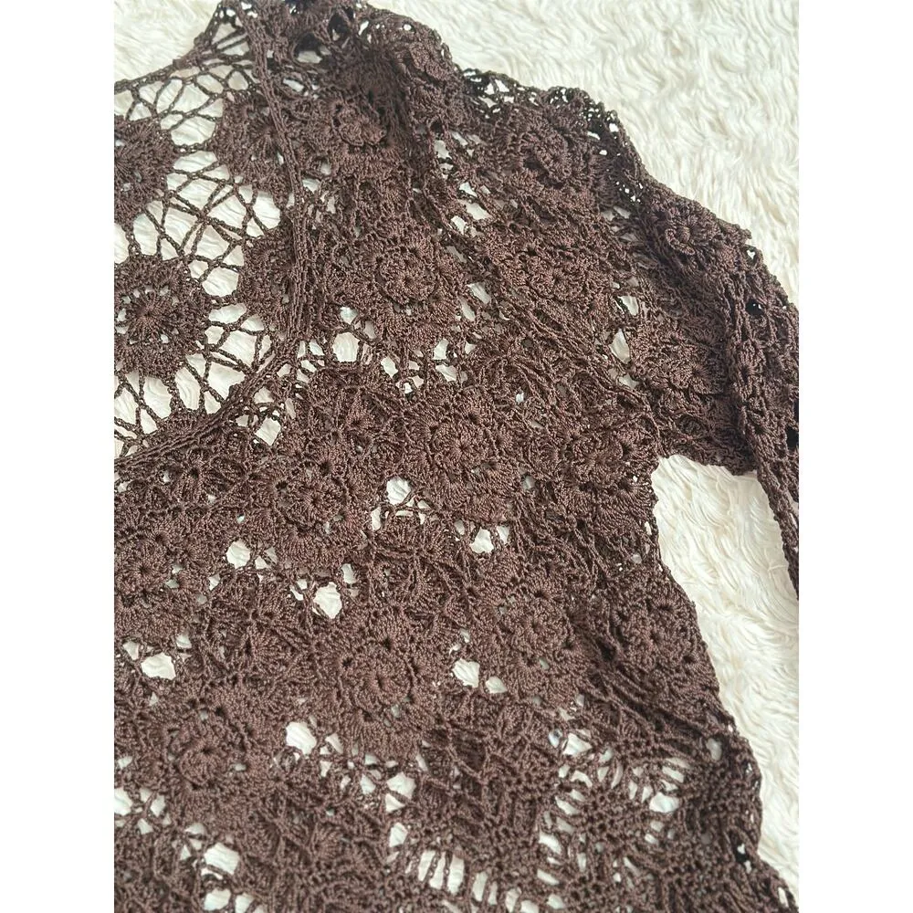 Y2K Vintage The Limited Womens Crochet Top M / L Brown Open Knit Boho Whimsigoth - Image 7