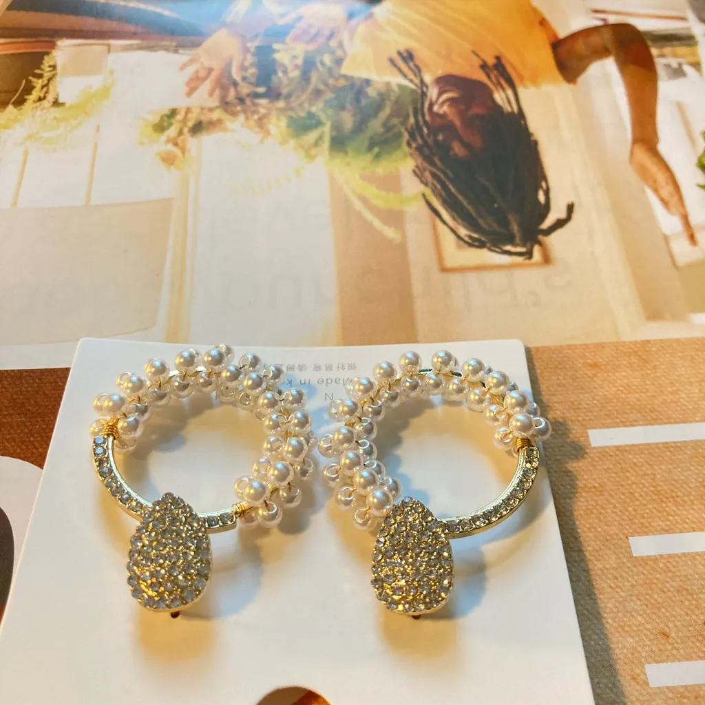 Luxury Imitation Pearl Vintage Style Statement‎ Golden Earrings fashion new - Image 4