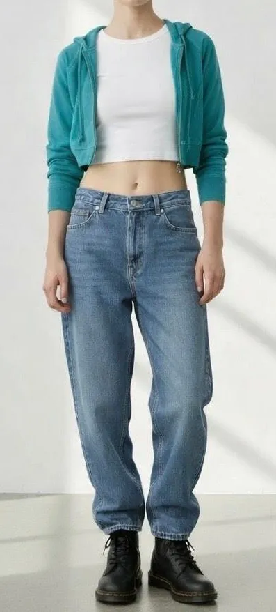 Vintage Y2K 2000s Rave Cropped Hoodie Zip Up Stretch Terry Knit Teal Green Size Est XS/S - Image 1