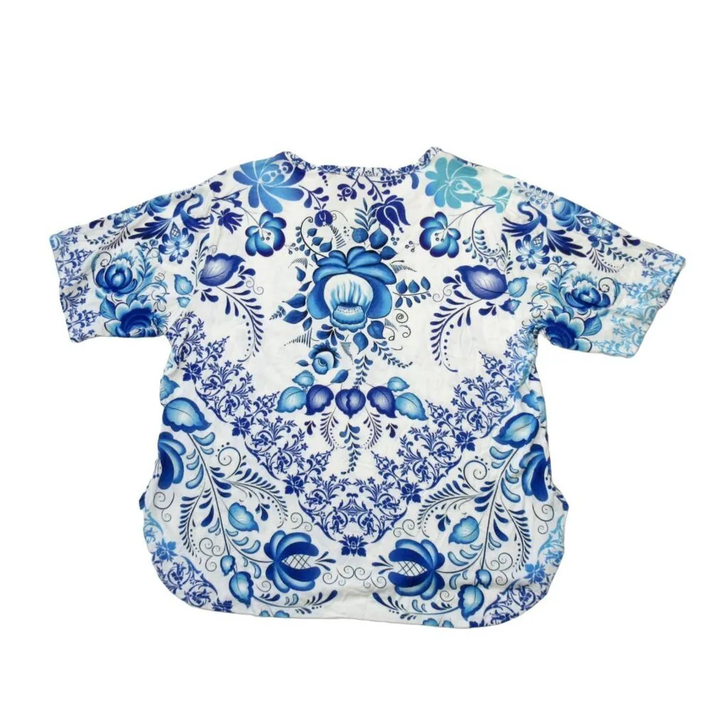 NWT Johnny Was Farrow Oversized Cropped Tee in Blue Floral Jersey T-Shirt Top M - Image 5