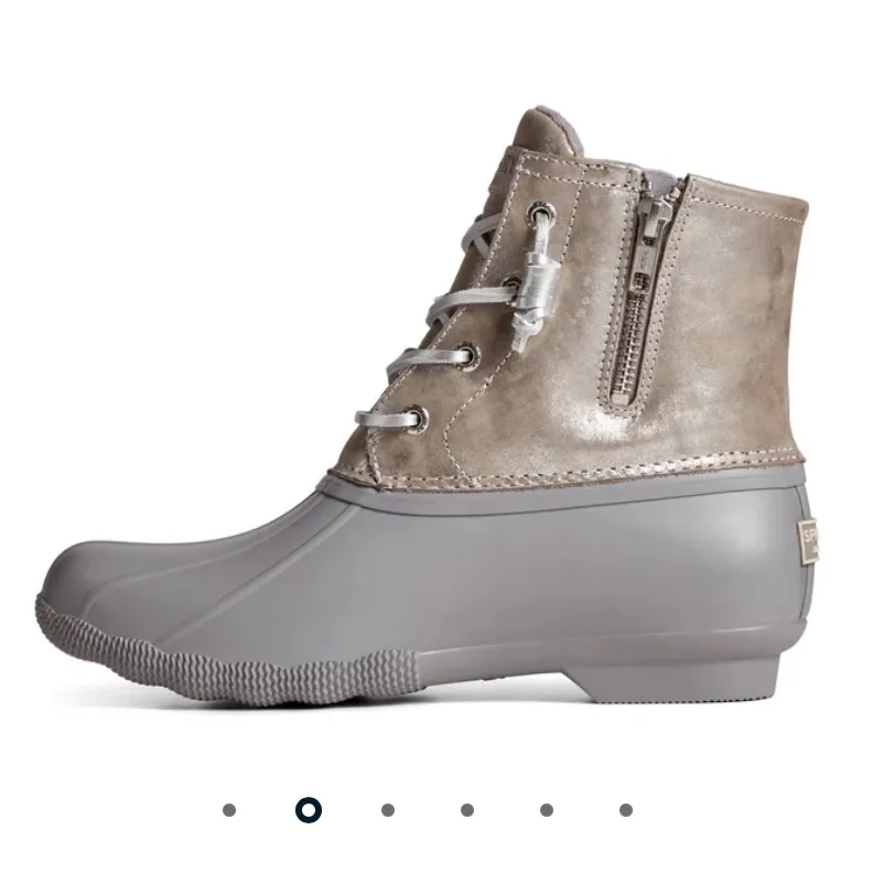 Sperry Saltwater Waterproof Metallic Leather Duck Rain Boots Silver Gray NEW - Image 2
