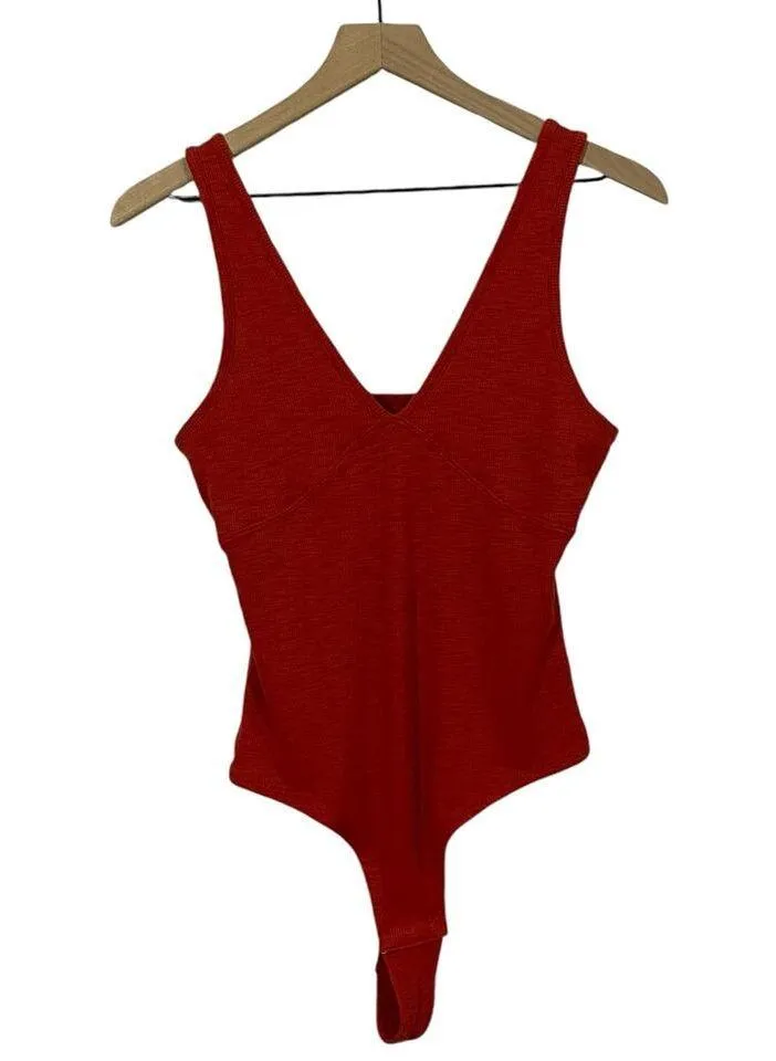 NWT Madewell Deep V-Neck Thong Bodysuit - Ground Madder - XL - Image 2