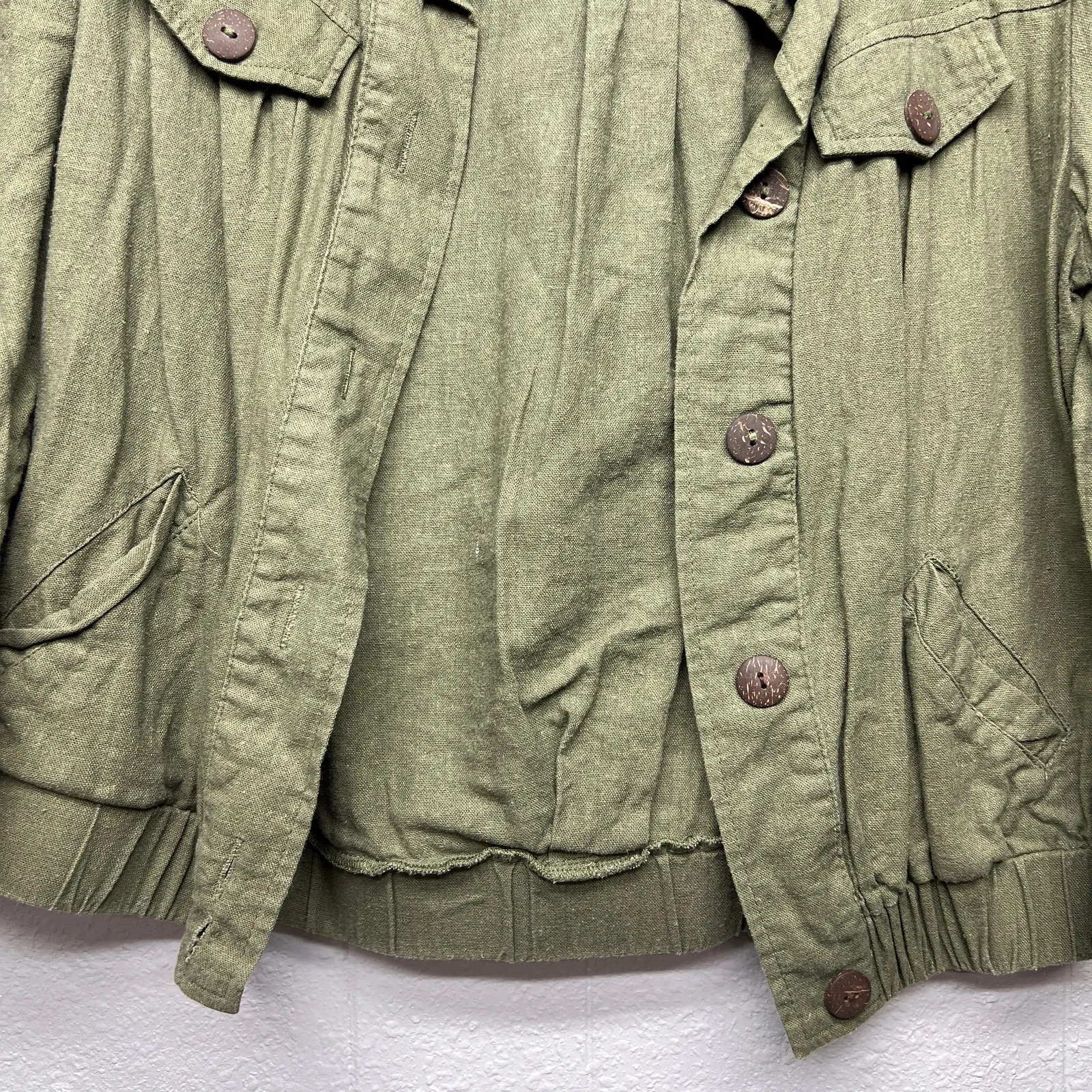 Mine Womens Jacket Medium Cotton Linen Olive Green Minimalist Capsule Beachy - Image 4