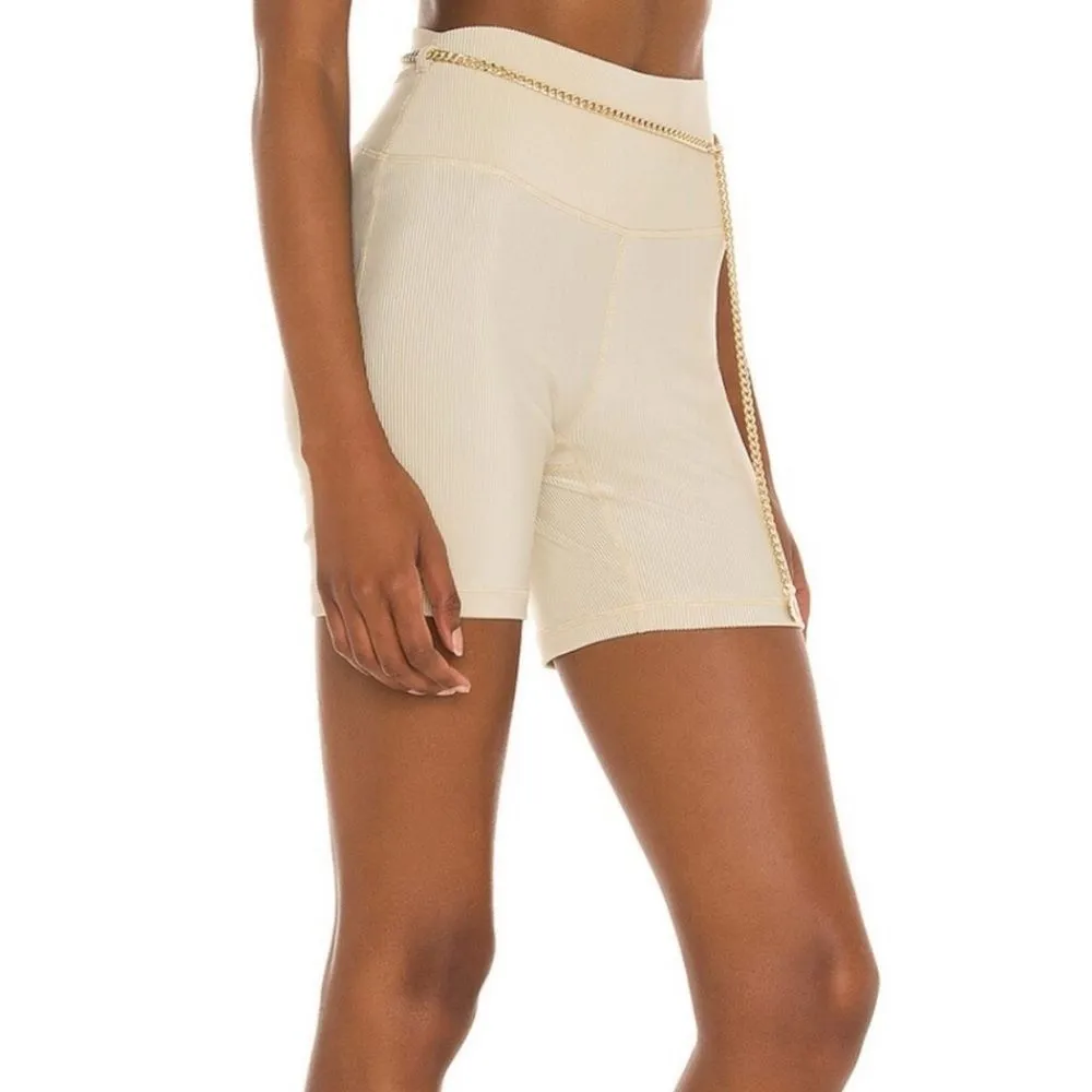 WEWOREWHAT Khaki Bike Shorts With Gold Chain Belt Size Small NWT - Image 2
