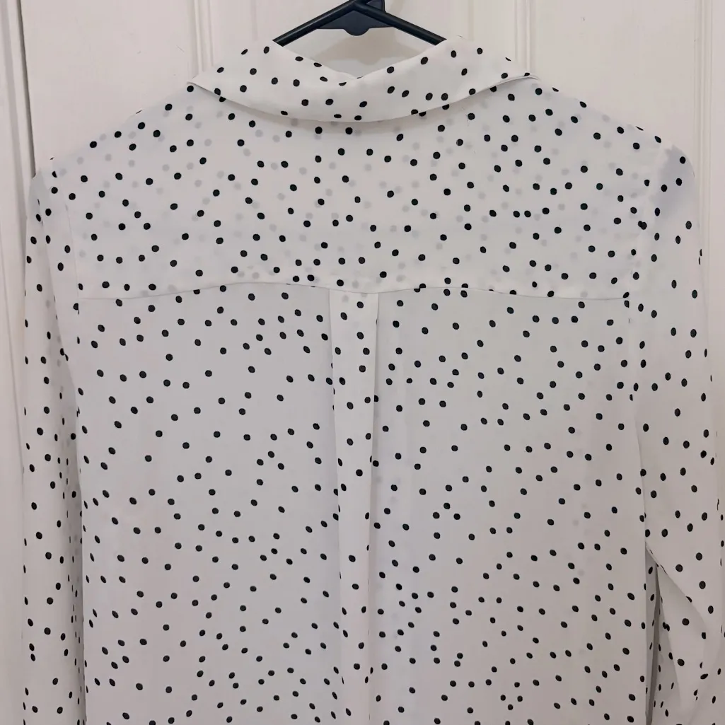 Who What Wear Women’s Long Sleeve Sheer White Blouse with Black Polka Dots - Image 6